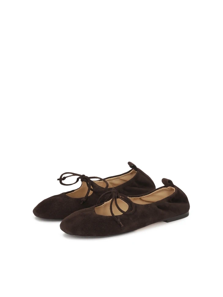 Kazar Chocolate Brown Suede Ballerinas With Lacing