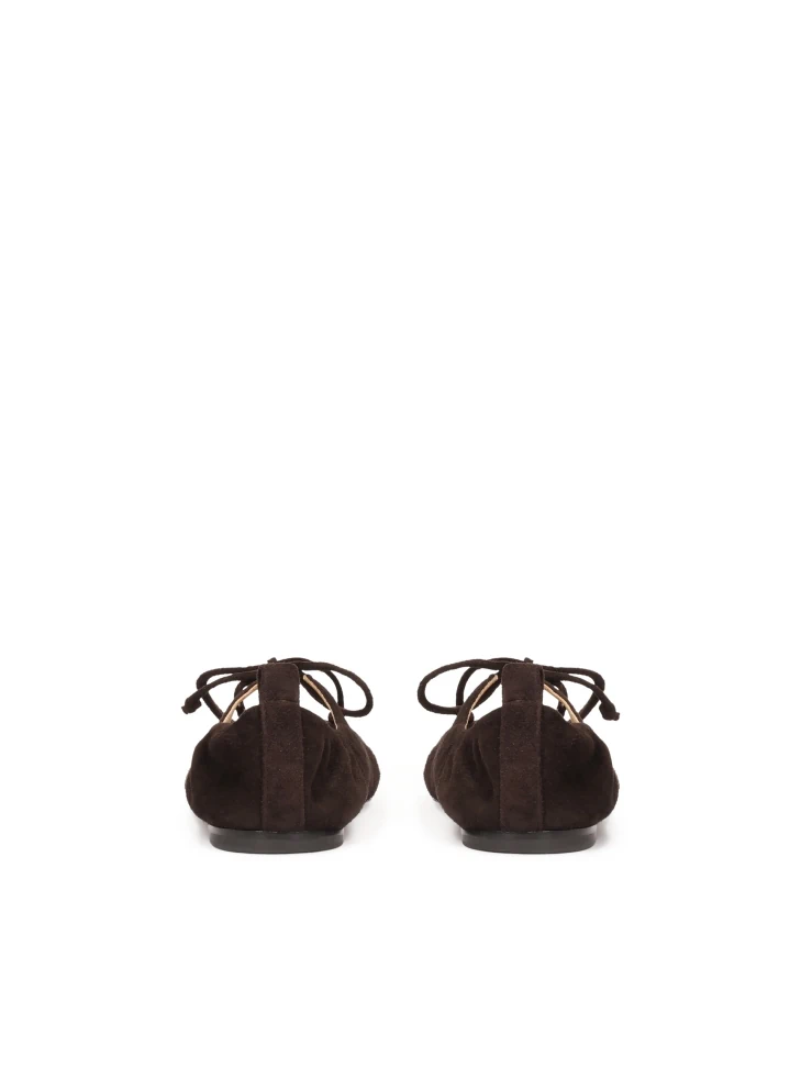 Kazar Chocolate Brown Suede Ballerinas With Lacing