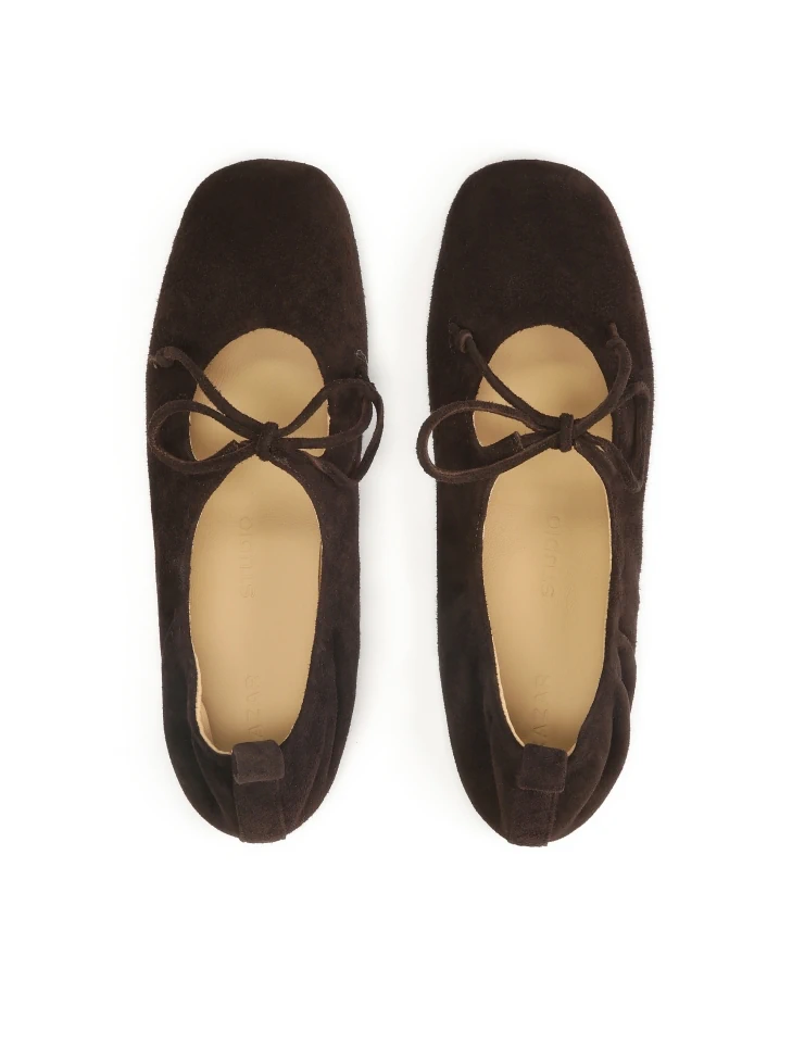 Kazar Chocolate Brown Suede Ballerinas With Lacing