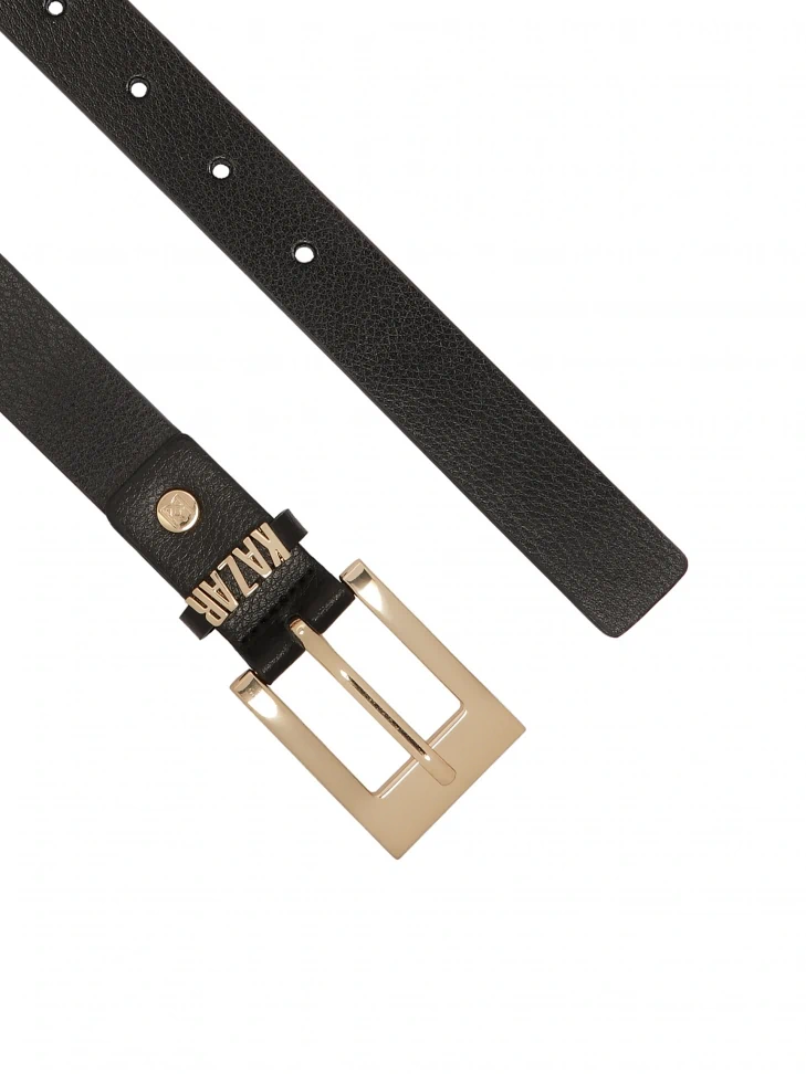Kazar Classic Black Belt With Logoed Belt Loop