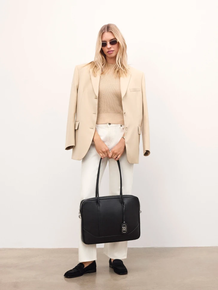 Kazar Classic Black Leather Laptop Bag