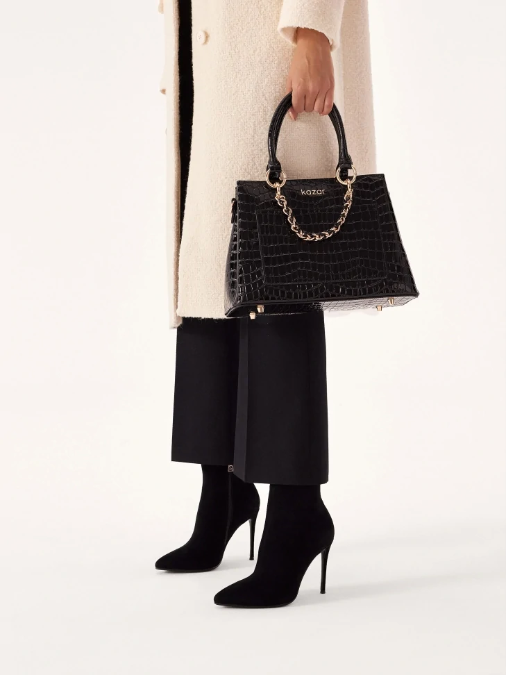 Kazar Classic Black Suede Boots With Stiletto Heel