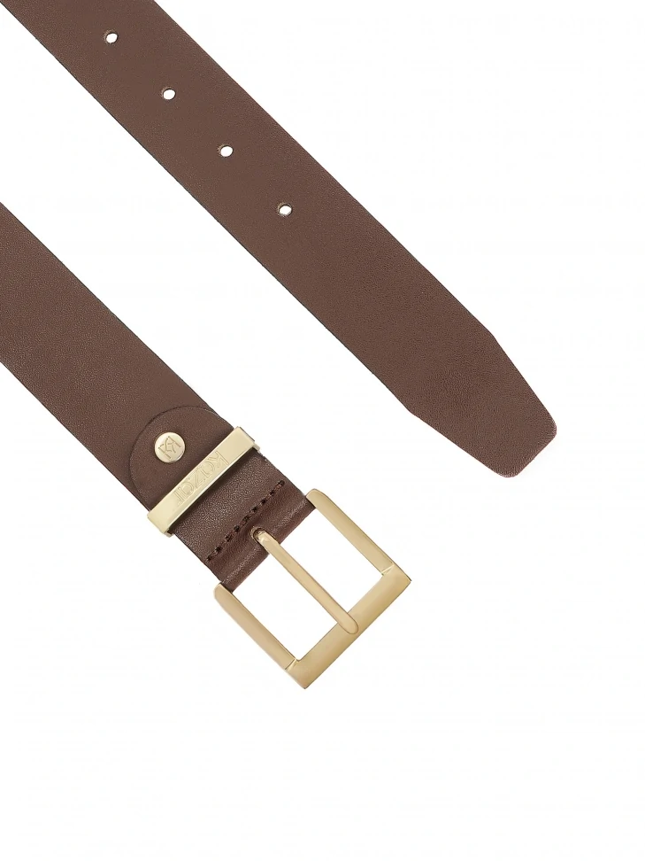 Kazar Classic Dark Brown Belt With Gold Buckle