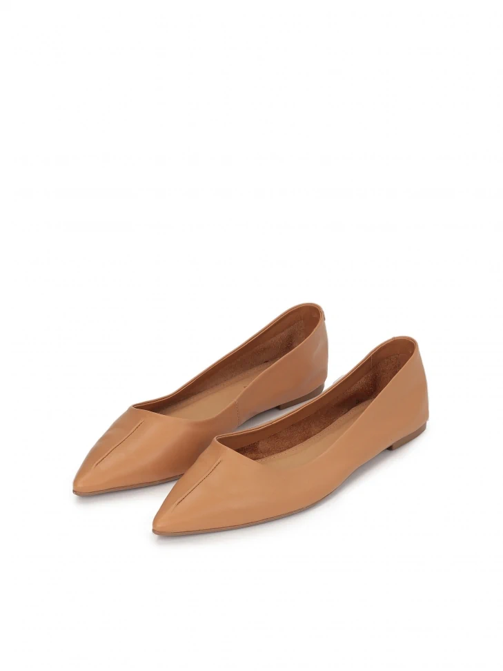 Kazar Comfortable Light Brown Leather Ballerinas