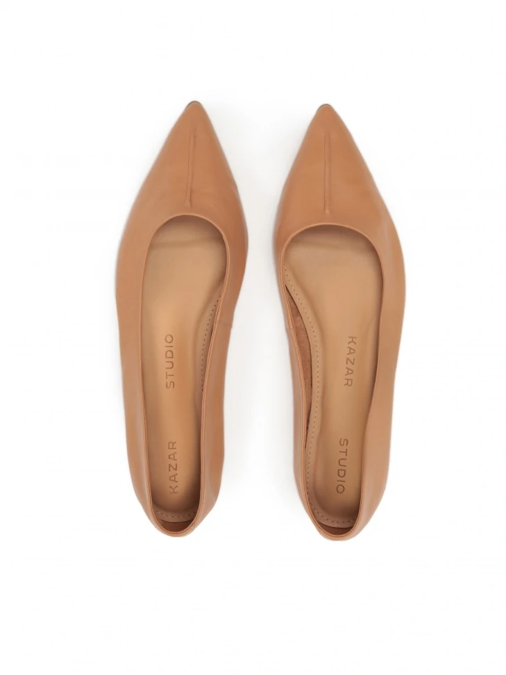 Kazar Comfortable Light Brown Leather Ballerinas