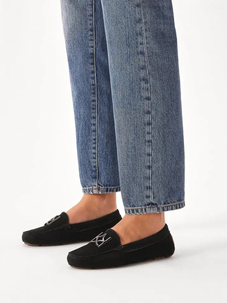 Kazar Comfortable Suede Moccasins In Black Color