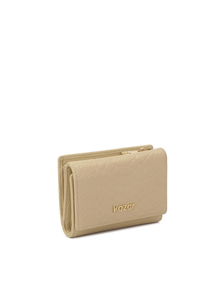 Kazar Compact Beige Wallet With Embossed Pattern
