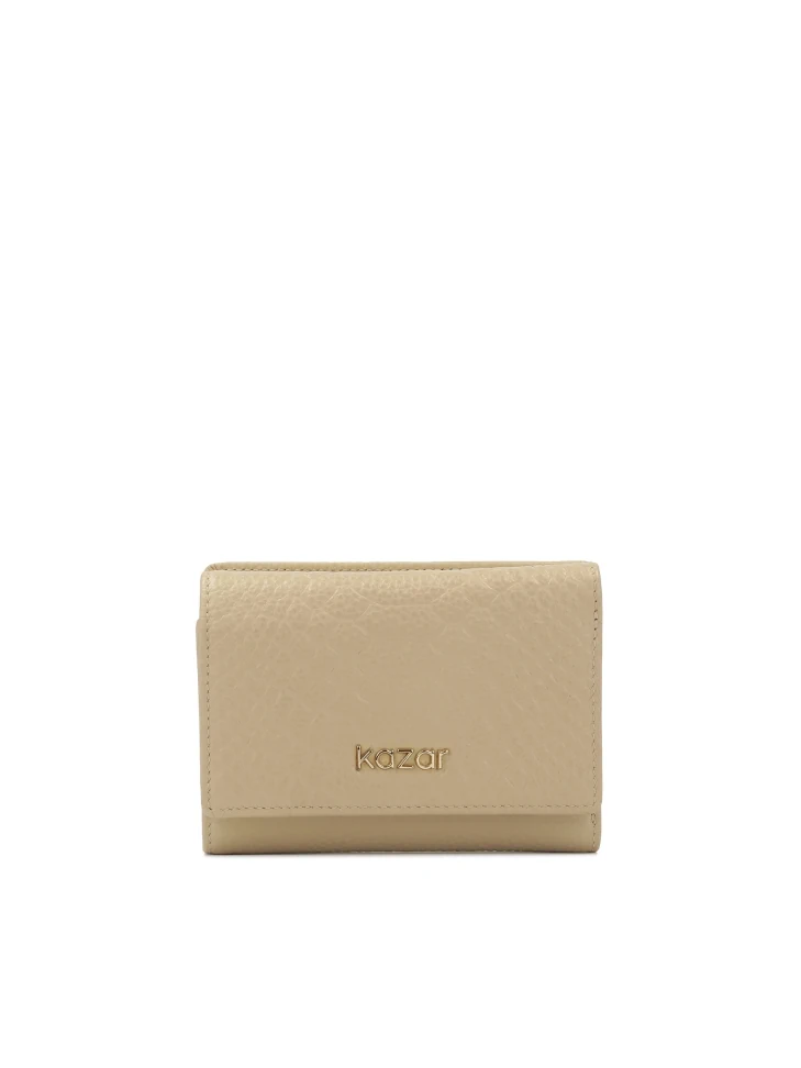 kazar Compact beige wallet with embossed pattern