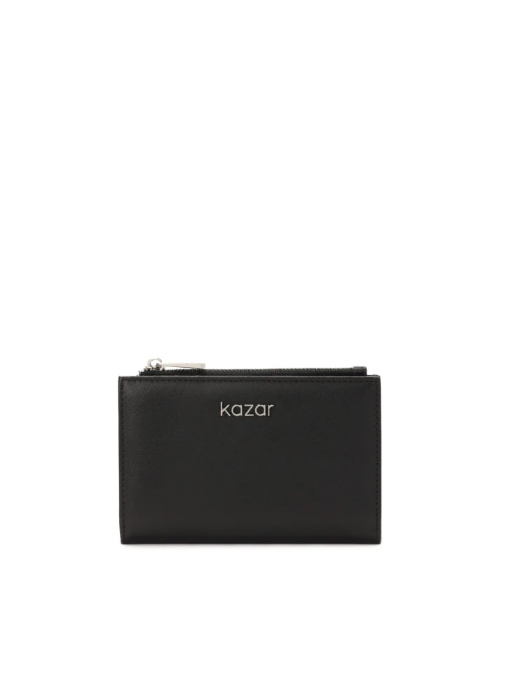 kazar Compact black wallet with zipper closure