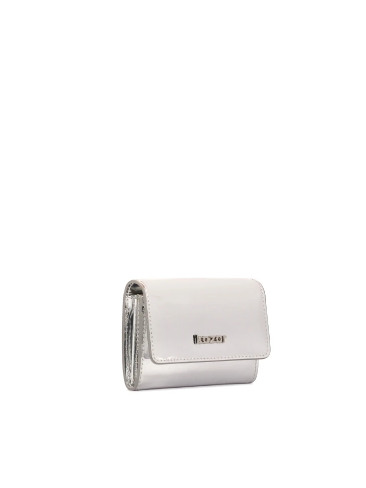 Kazar Compact Silver Wallet In Patent Leather