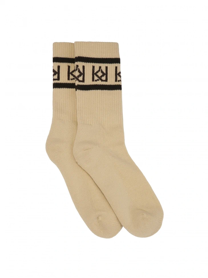 Kazar Cotton Beige Socks With KAZAR Monograms
