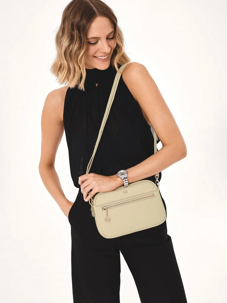 Kazar Cream 3-compartment Leather Handbag