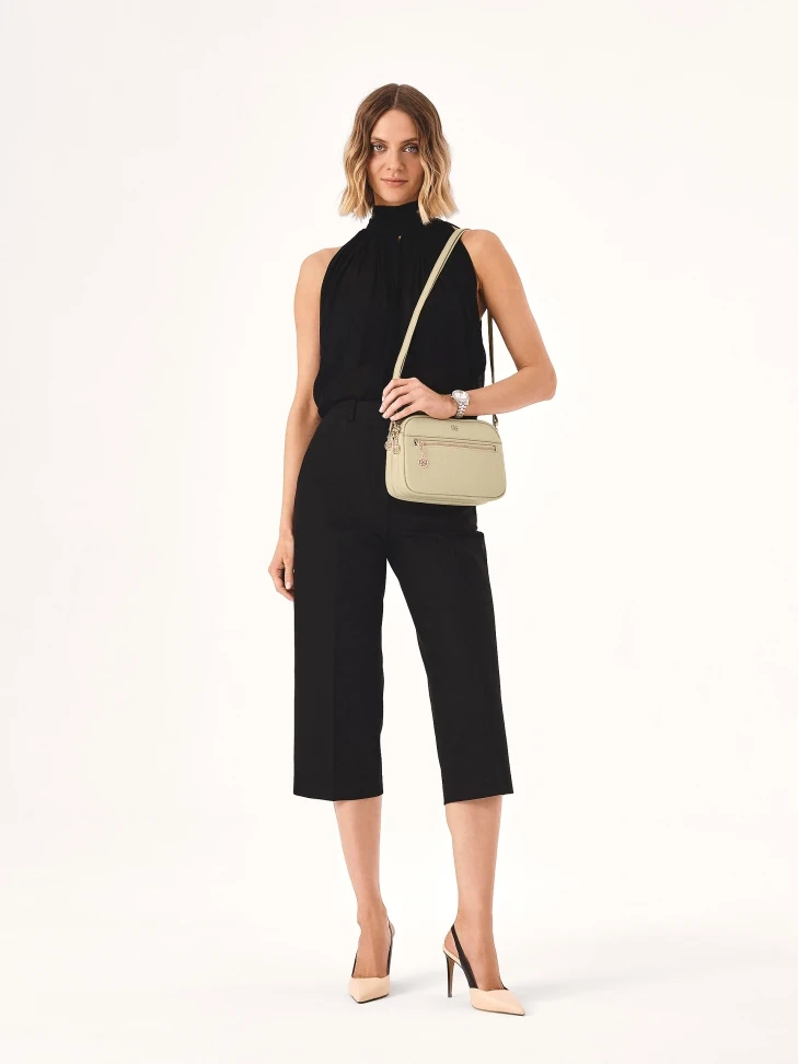 Kazar Cream 3-compartment Leather Handbag