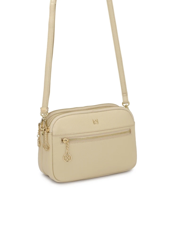 Kazar Cream 3-compartment Leather Handbag
