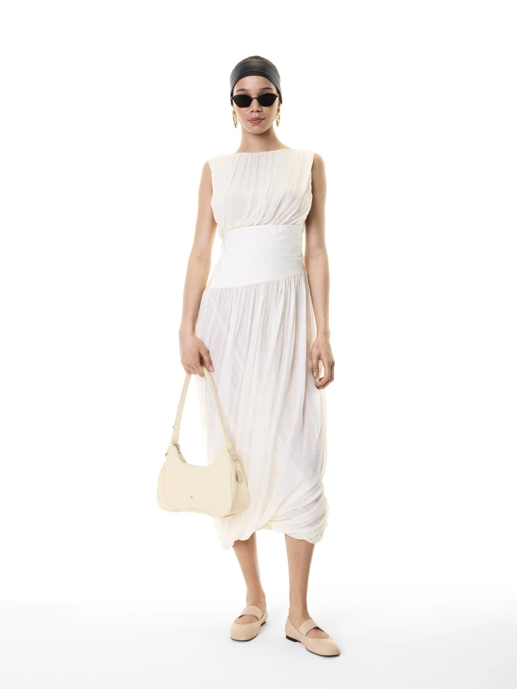 Kazar Cream Baguette Handbag With Silver Hardware