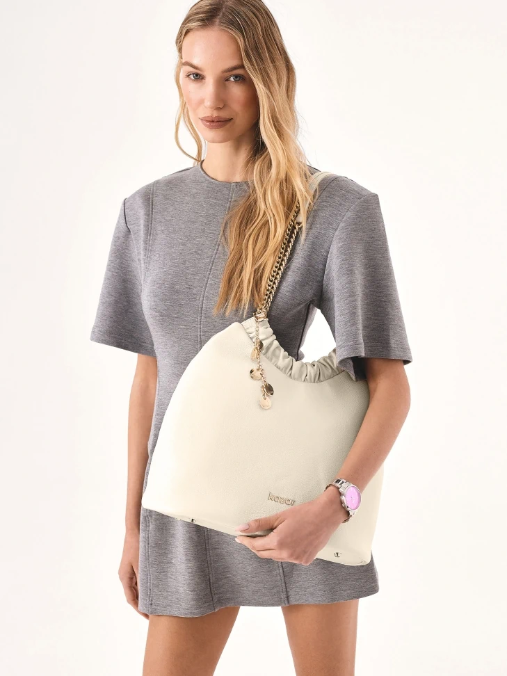 Kazar Cream Handbag Of Loose Cut With Two Handles