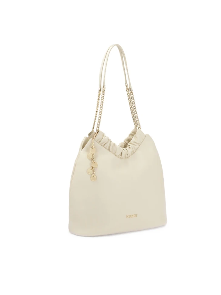 Kazar Cream Handbag Of Loose Cut With Two Handles