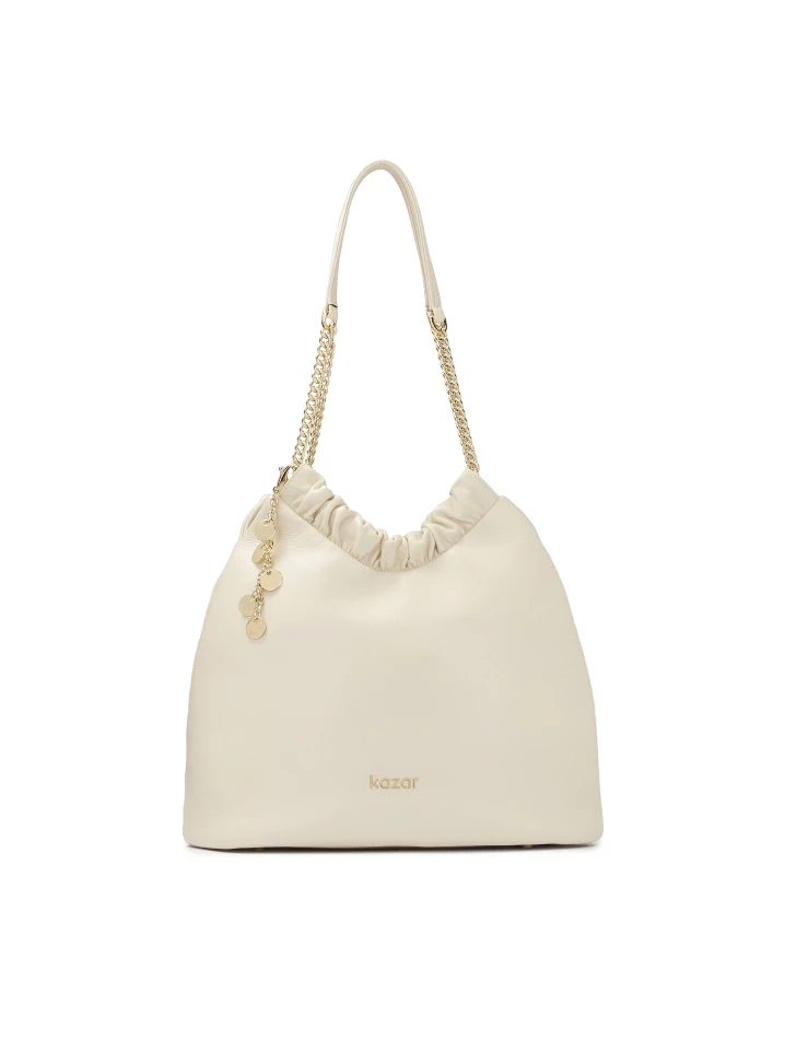 kazar Cream handbag of loose cut with two handles