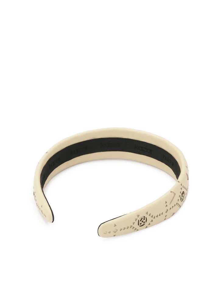 Kazar Cream Leather Hairband With Openwork Pattern