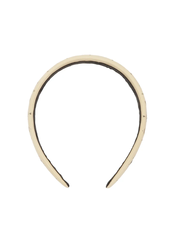 Kazar Cream Leather Hairband With Openwork Pattern