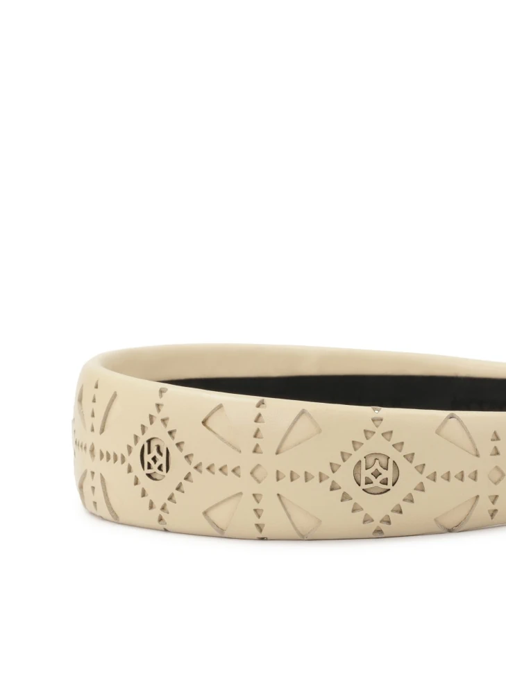 Kazar Cream Leather Hairband With Openwork Pattern