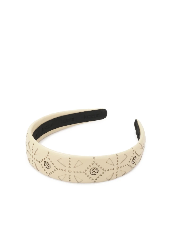 kazar Cream leather hairband with openwork pattern