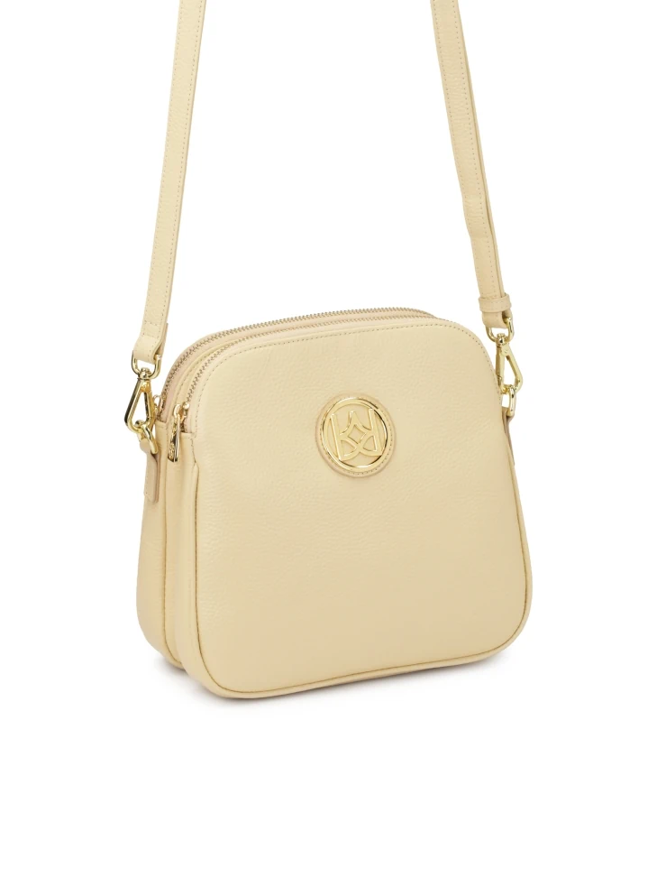 Kazar Cream Leather Postbag With Two Compartments