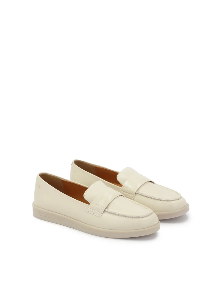 Kazar Cream Leather Slip-on Loafers