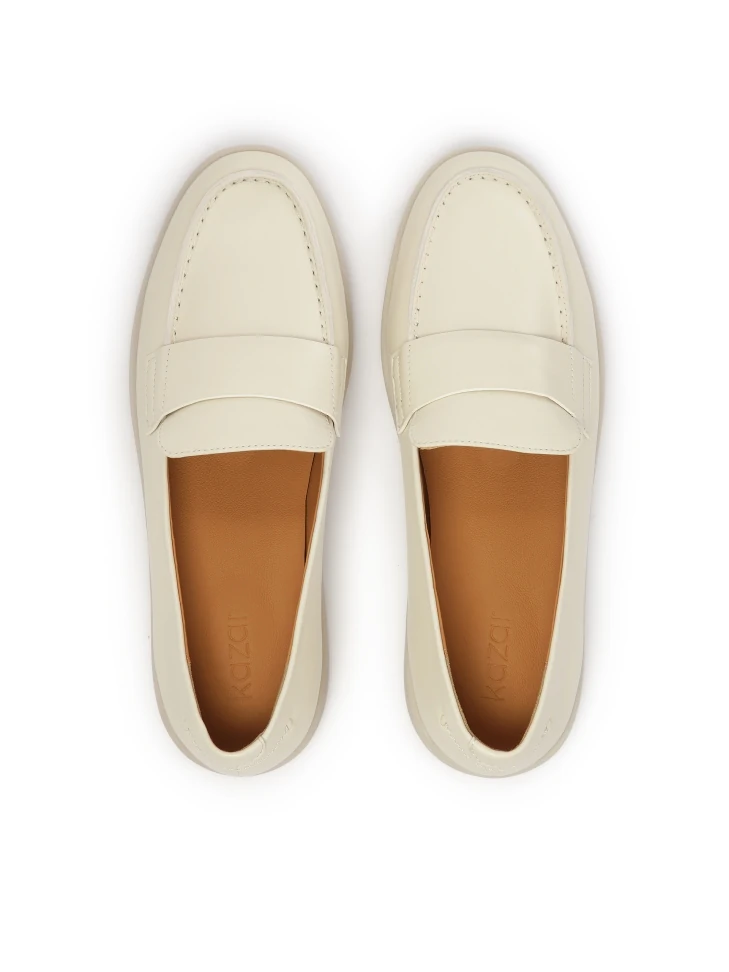 Kazar Cream Leather Slip-on Loafers