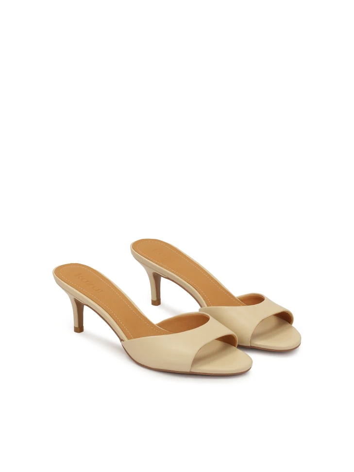 Kazar Cream Mules On A Low Stiletto Heel