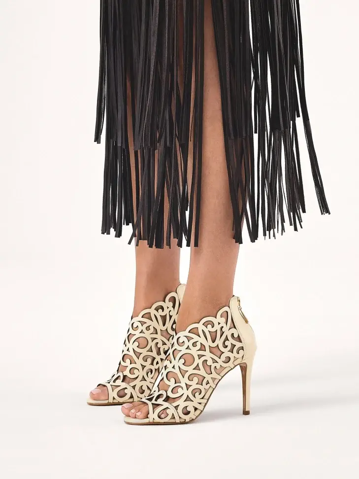 Kazar Cream Peep Toe Boots With Openwork Pattern