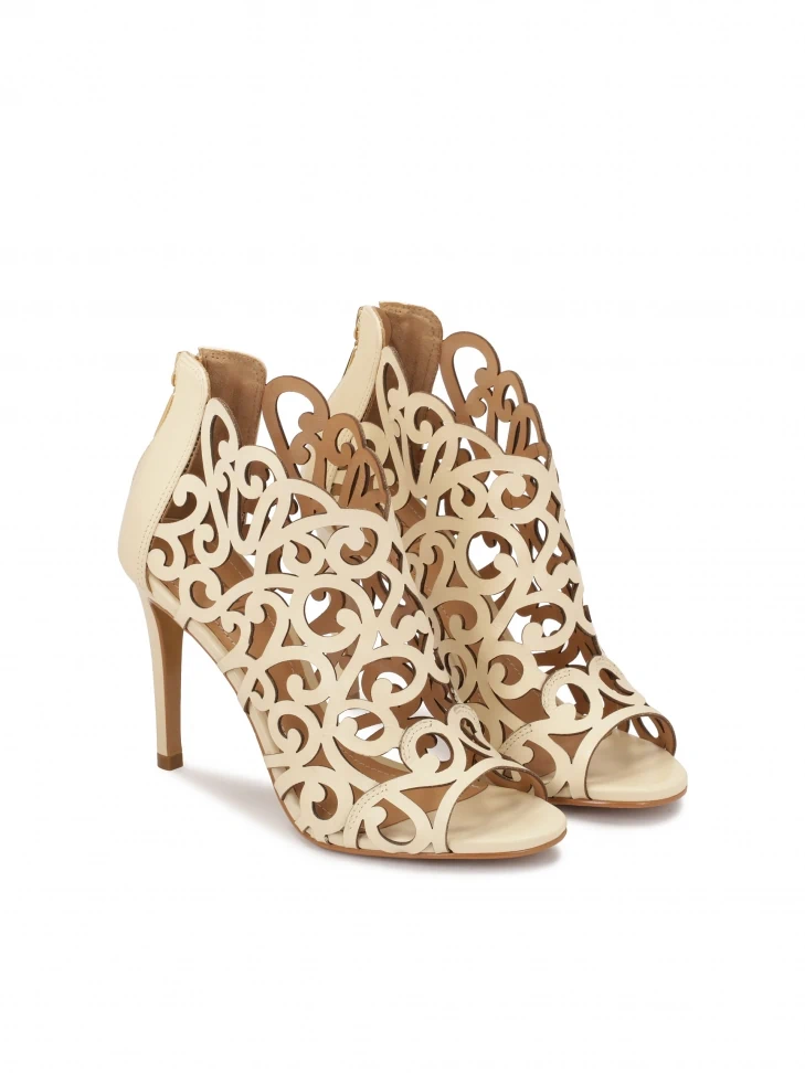 Kazar Cream Peep Toe Boots With Openwork Pattern