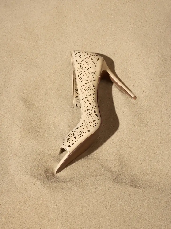 kazar Cream peep toe pumps with openwork pattern