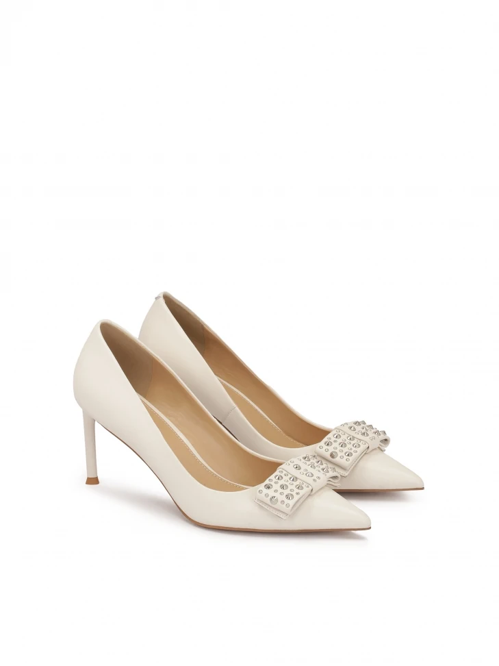 Kazar Cream Rhinestone Bow Pumps