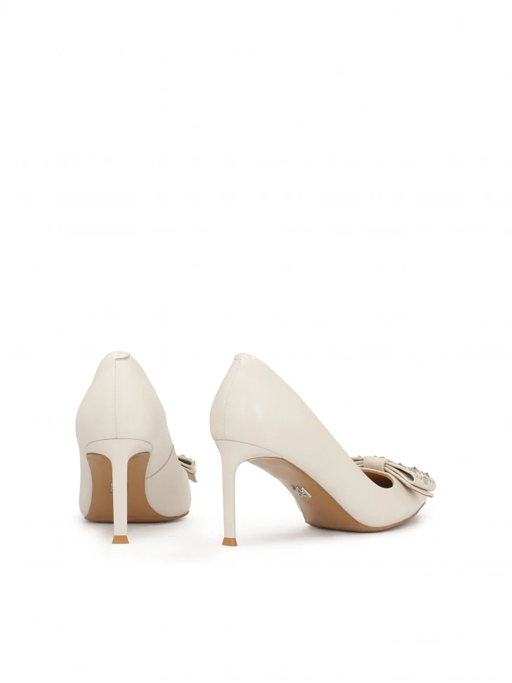 Kazar Cream Rhinestone Bow Pumps