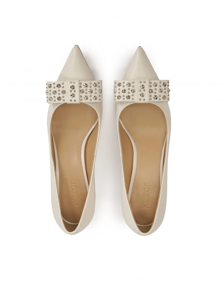 Kazar Cream Rhinestone Bow Pumps