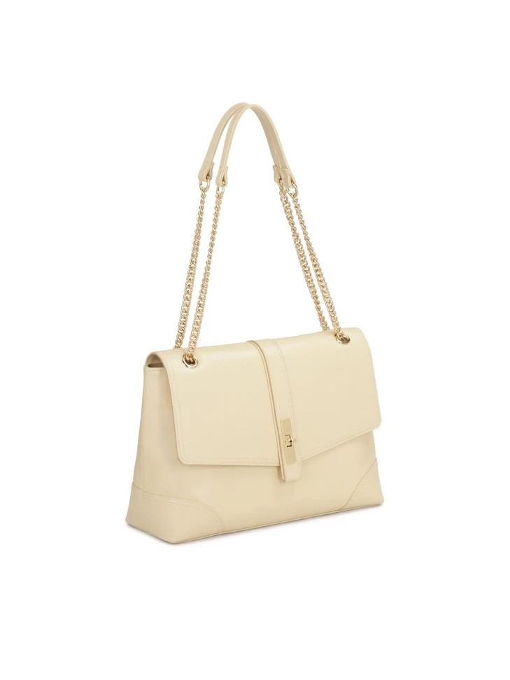 Kazar Cream Shoulder Bag With Decorative Clasp