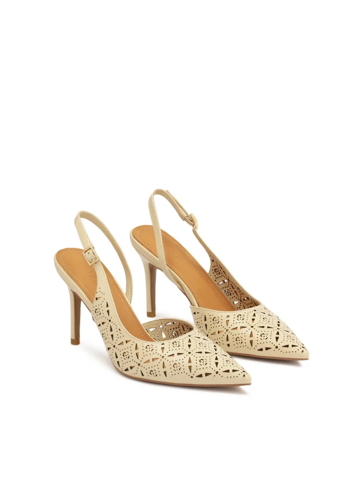 Kazar Cream Slingback Pumps With Openwork Pattern