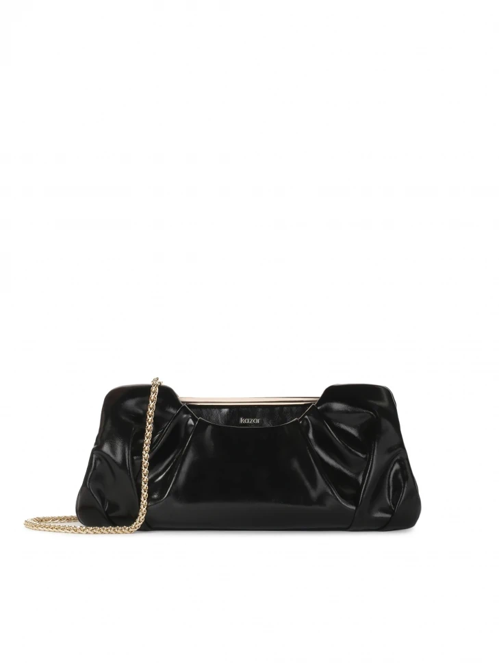 kazar Crinkled leather handbag with metal frame