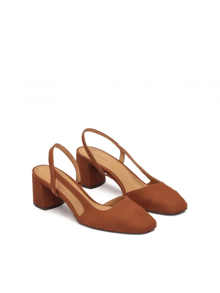 Kazar Cut-out Nubuck Chunky Heel Pumps