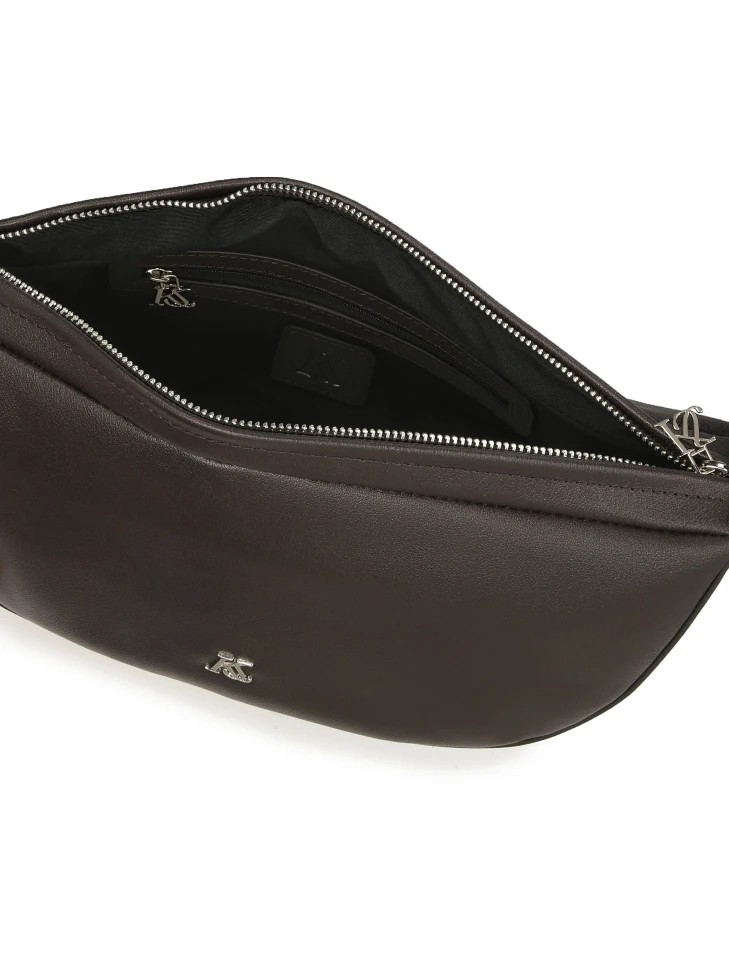 Kazar Dark Brown Handbag With Silver Hardware