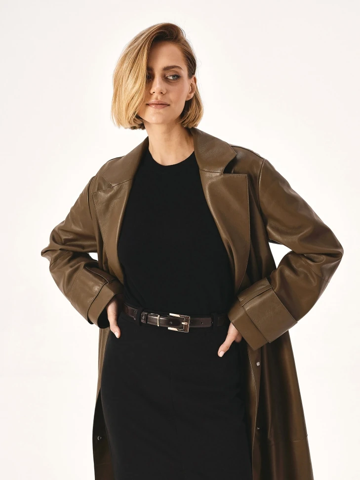 Kazar Dark Brown Leather Belt With Gold Buckle