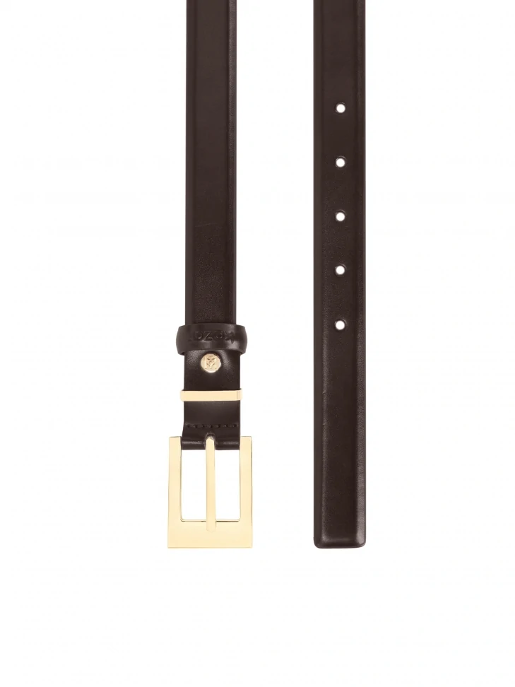 Kazar Dark Brown Leather Belt With Gold Buckle