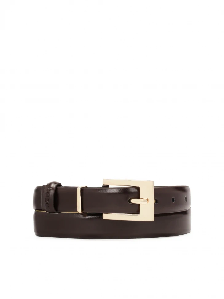 kazar Dark brown leather belt with gold buckle