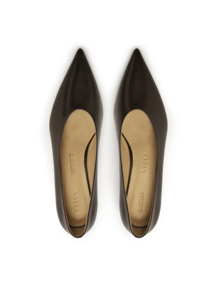 Kazar Dark Brown Pumps With Extended Nose