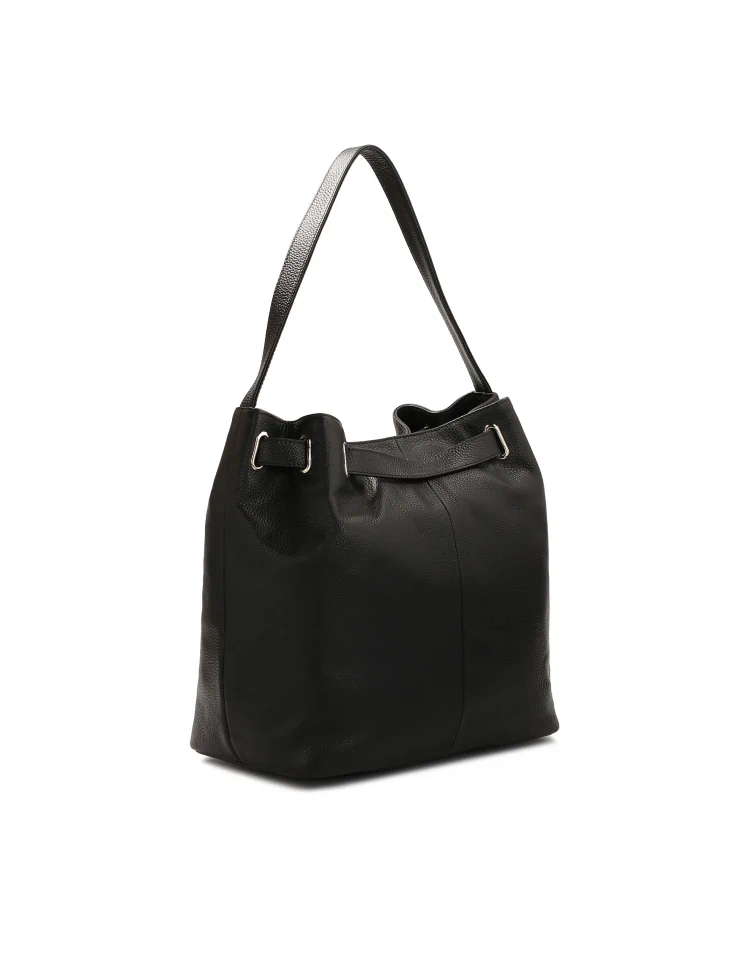 Kazar Decorated With A Strap Black Leather Handbag