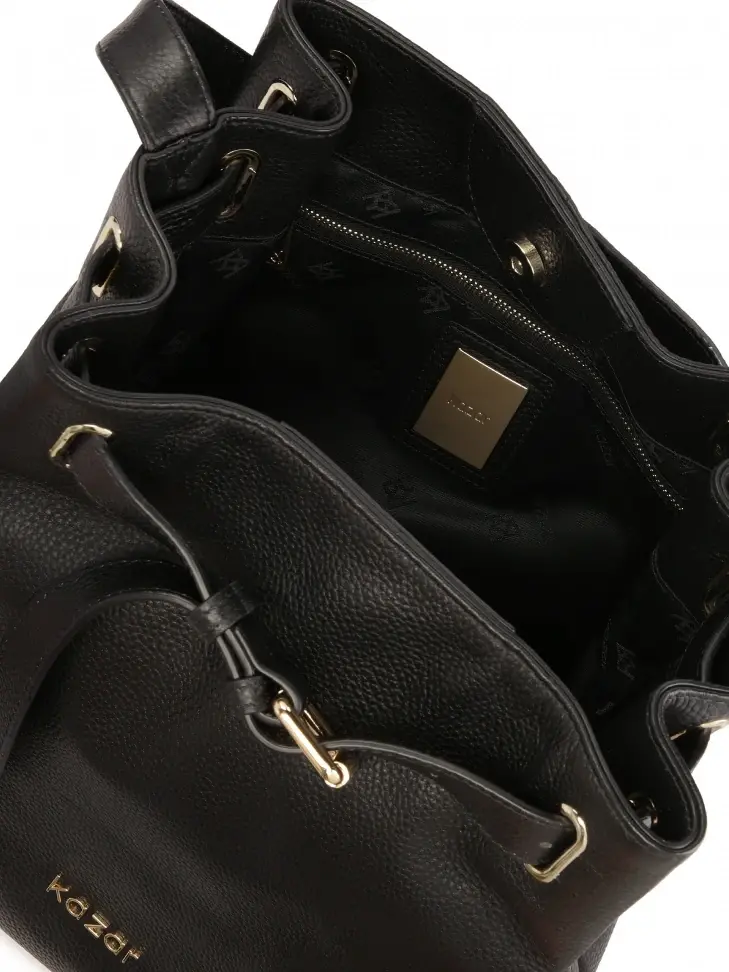 Kazar Decorated With A Strap Black Leather Handbag