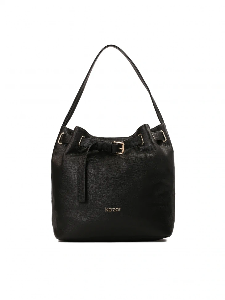 kazar Decorated with a strap black leather handbag