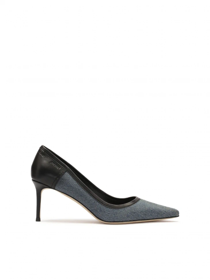 kazar Denim fabric and leather pumps