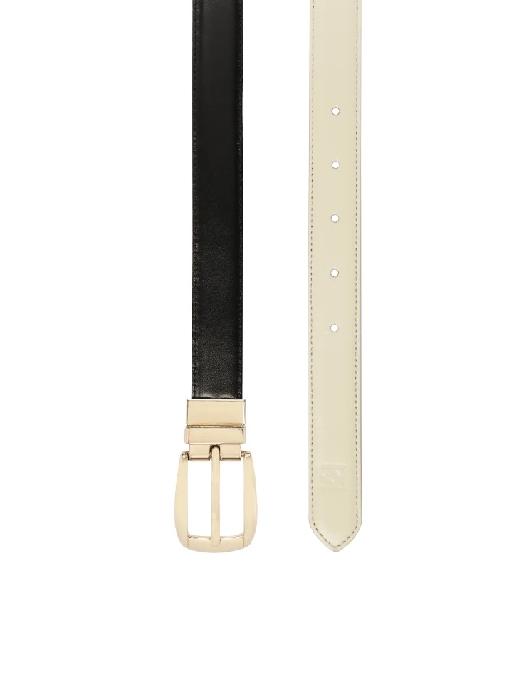 Kazar Double-sided Black And Cream Leather Belt